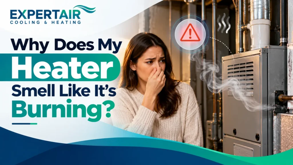 Burning smell from heater with a homeowner noticing an unusual odor near a furnace